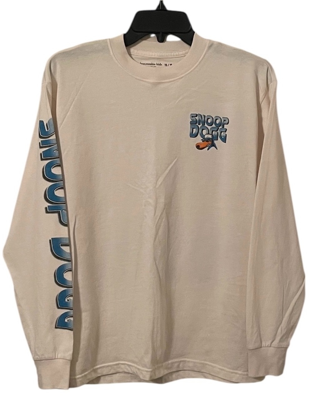 Abercrombie Kid's Boy's White Blue Snoop Dogg Graphic Long Sleeve Size 15/16